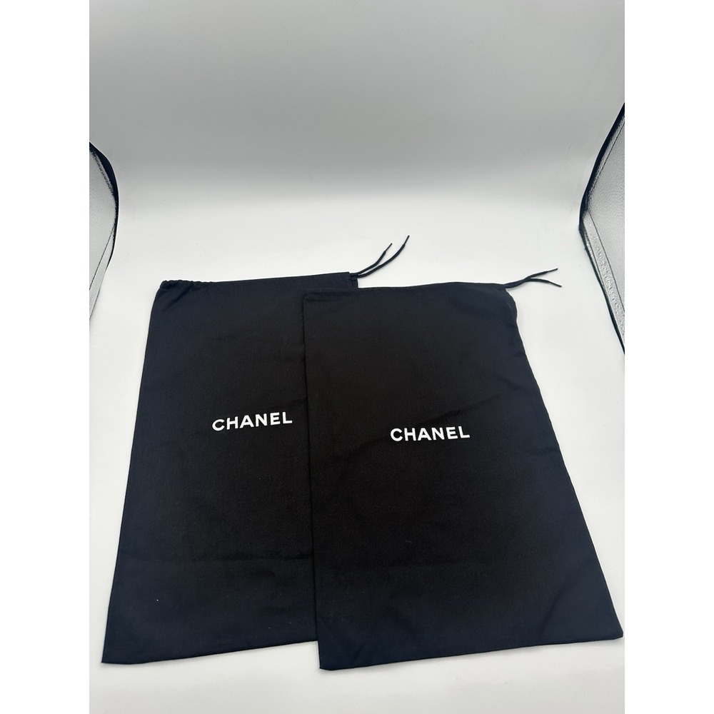 Chanel Set of 2 Dust Bag Storage For Shoe with Drawstring Black 14.5"x9"